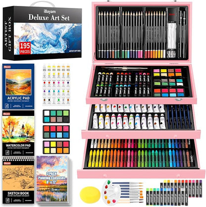iBayam Gifts for Kids Teens Girls Women, 195-Pack Arts and Crafts Supplies for Adults Kids, Art Kits Paint Set for Acrylic Oil Watercolor Canvas Ceramic Rock Eggs Egg Tempera, Easter Basket Stuffers