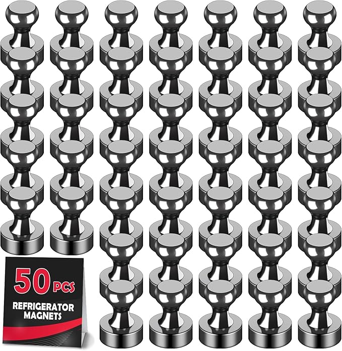 LOVIMAG Fridge Magnets 50Pcs, Magnet for Refrigerator Whiteboard, Black | Small Strong Neodymium Metal Cute Push Pin for Classroom, Kitchen, Accessories Decorative, Office, Calendar