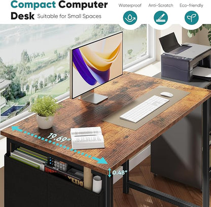 OLIXIS Small Computer Desk, 31 Inch Gaming Desks for Home Office | Writing Study Craft Work Table, Computer Workstation for Bedroom Small Spaces with Storage Bag, Rustic Brown