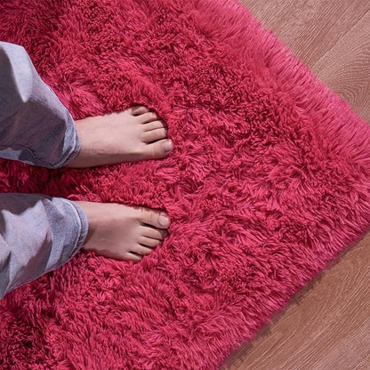 Softlife Rug for Bedroom 4x5.3 Feet Area Rug for Living Room Super Soft Shaggy Rugs for Kids Room Fluffy Fuzzy Carpets Long Plush Bedside Rug Nursery Christmas Home Decoration for Boys Girls, Rose Red