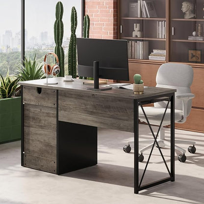 Bestier 47" Office Desk with Drawers, Industrial Computer Desk with Drawer, Reversible Teacher Desk with Storage & Keyboard Tray for Small Space Home Office & Studio, Gray Wash | 47 Inch Desktop With File Drawer, Open Storage, Keyboard Tray And Reversi...