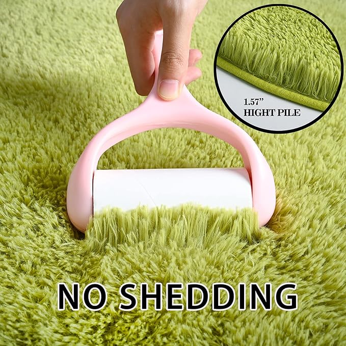 Merelax Soft Shaggy Rug for Kids Bedroom, Oval 2.6'x5.3' Green Plush Fluffy Carpets for Living Room, Furry Carpet for Teen Girls Room, Anti-skid Fuzzy Comfy Rug for Nursery Decor Cute Baby Play Mat