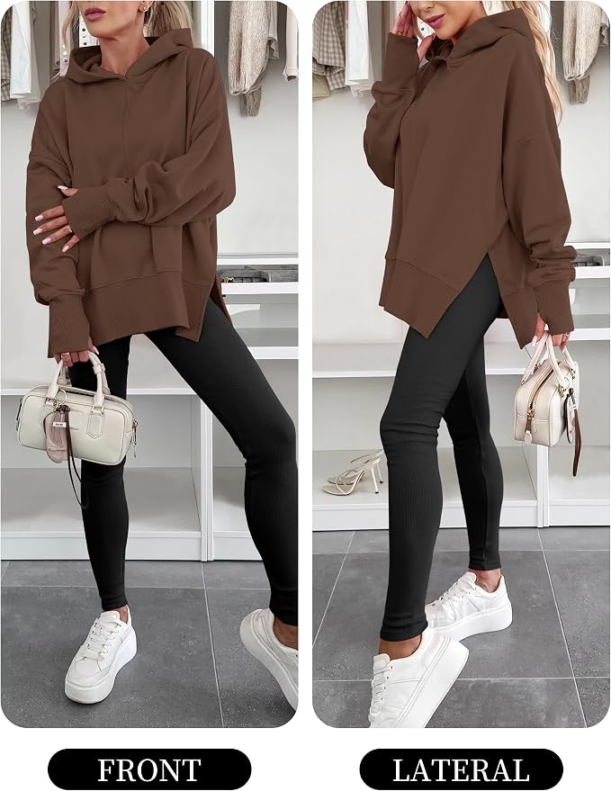 ANRABESS Womens Oversized Hoodies Long Sleeve Fleece Side Slit Hooded Sweatshirts Pullover 2026 Fall Outfits Y2K Clothes
