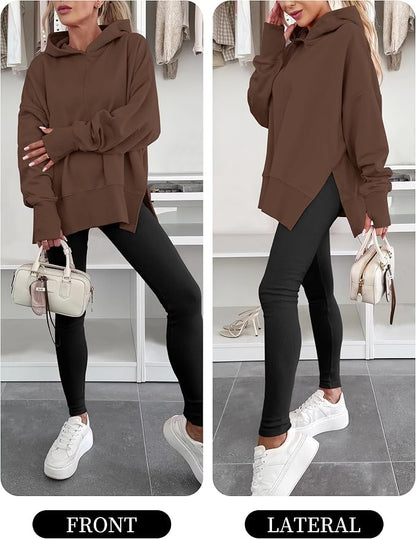 ANRABESS Womens Oversized Hoodies Long Sleeve Fleece Side Slit Hooded Sweatshirts Pullover 2026 Fall Outfits Y2K Clothes