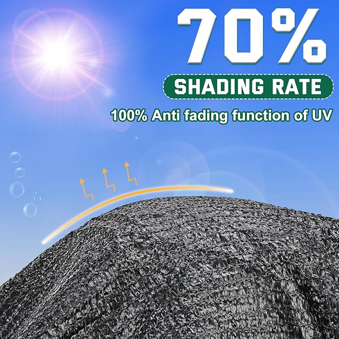 Kesfitt 70% Shade Cloth 12x12 ft, Breathable HDPE Mesh Sun Shade Tarp for Garden & Greenhouse, UV Resistant Outdoor Shade Fabric with Copper Grommets for Plants, Patio, Yard