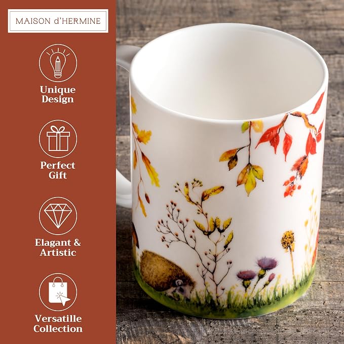 Maison d' Hermine Coffee Mug with Handles Tea Cups (12 Ounce, Pack of 1) | Fine Bone China Coffee Mugs for Hot Beverages Cappuccino Latte Home Restaurant Hotel Spring Summer -Sous-Bois - Sous-Bois