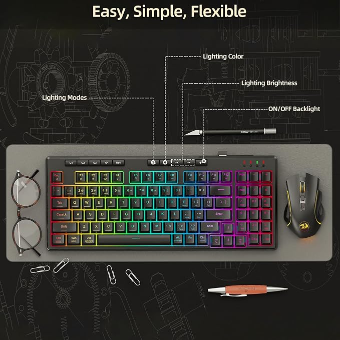 Redragon K517 Pro Wireless Gaming Keyboard, RGB Backlit, Tri-Mode BT/2.4GHz/USB-C, Mechanical Feel 94 Keys Computer Keyboard with 4 Macro Keys, Number Pad, 4000mAh Battery for Win/MAC