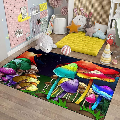 Mushroom Rugs for Bedroom Fantasy Mushroom Prints Rugs for Bedroom Mushroom Area Rugs for Girls Bedroom for Home Dining Living Room Rugs, 3'×4'