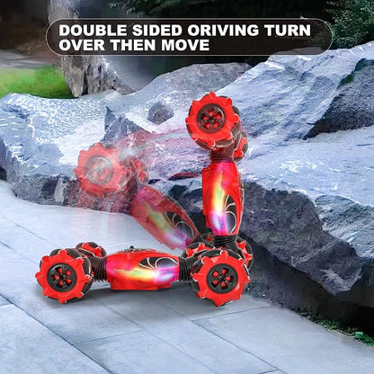 Gesture RC Car Red,1:24 High Speed 4WD Transform Stunt Car with Gesture & Remote Control, 360° Rotation Drift Vehicle with LED Lights Music, Racing Toy Cars Gift for Boys Girls Age 6-12