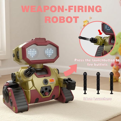 BYTEWAR Interactive Smart Robot Toys, Rechargeable Remote Control Emo Robot with Learning Gesture Sensing, Auto-Demonstration, Music and Dance, Shining LED Eyes, Birthday Gift for Kids(Gold)