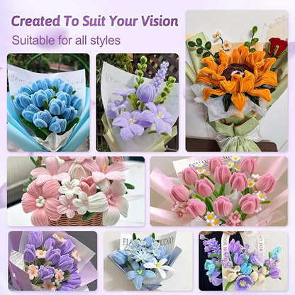 OneAmg 800PCS Pipe Cleaners Craft Kit with 14 Colors，DIY Flowers Making Set | Chenille Stems for DIY Flower Making Kit with Instructions,Floral Wires,Stamen& Ribbon,Art and Craft Supplies
