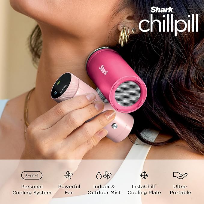 Shark ChillPill – The Only 3-in-1 Personal Cooling System with Fan, InstaChill Cooling Plate & Dry-Touch Mist – Portable, Handheld, Drops Skin Temp Up to 16°F, 10 Speeds, Rose Gold, FA022GD