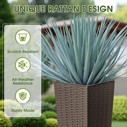 Devoko Resin Tall Planters for Outdoor Plants Set of 2, Large Taper Outdoor Planter Pots with 4 Drainage Holes, Flower Pots Modern Decor for Porch, Patio, Backyard, Home Garden (Brown, 24")