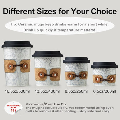 Coffee Tumbler Ceramic Travel Coffee Mug with Lid, Large Coffee Cup | Porcelain Wide Mouth Coffe Mug, Reusable Tea Mug, Microwave and Dishwasher Safe, Coffee Gifts for Men & Women, 13.5 oz