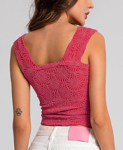 Women's Square Neck Wide Strap Crop Tank Tops Flower Going Out Tops Slim Fit Lettuce Trim Crop Cami Tops