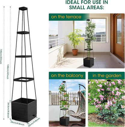 MQFORU 2Pack Raised Garden Bed Planter Boxes with Trellis, 57" Self-Watering Tomato Planter Boxes with Trellis for Climbing Vegetable and Plants, Tomato Cage for Indoor Outdoor Use