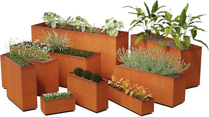 Plantercraft Extra Large Rectangular Planter for Outdoor Plants | 84x24x42 Inch Corten Steel Planters for Privacy & Patios | Heavy Duty Large Outdoor Planter Box, Fully Assembled