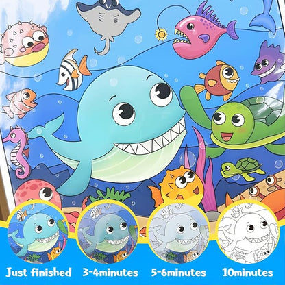 Double-Sided Magical Water Coloring Book for Kids, Reusable Quiet Water Reveal Activity Book with Water Pen, Creative DIY Water Drawing Painting Sticker Busy Books for 3 +Year Old Boys Girls Toddlers