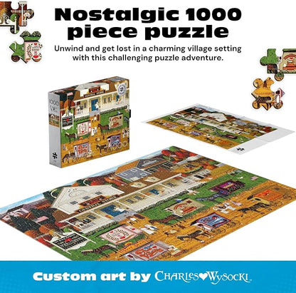 Buffalo Games Charles Wysocki Storin Up 1000 Piece Jigsaw Puzzle - Silver Select, 26.75 x 19.75 in, with Poster - 1000 Piece Puzzle for Adults - Americana Village Scene - Foil Accent Box