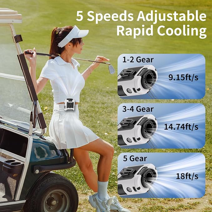 Socool 10000mAh Portable Waist Fan Clip on Wearable Belt Personal Fan Rechargeable Battery Operated With 5 Speeds & Flashlight Neck Hands-Free 40H Cooling For Outdoor Travel Camping Power Bank(White)