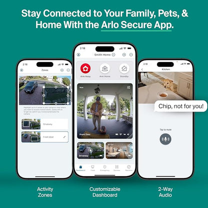 Arlo Essential Security Camera 2K (2025 Release) + 6 Months of Secure Plus Plan - Continuous Wired Plug-in Power Outdoor Camera, Person Recognition, Package Detection, Animated Preview, 1 Cam, Black