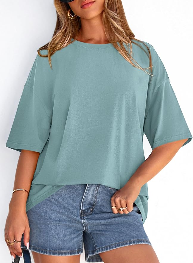 PRETTYGARDEN Womens 2026 Spring Going Out Tops Casual Short Sleeve Crewneck Loose Fit Basic Oversized T Shirts Summer Outfits