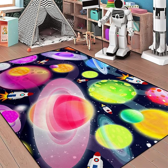 Solar System Rug - Space Rug Galaxy Area Rugs for Kids Bedroom Kids Play Rug Outer Space Carpet Space Rug for Boys Room Planet Carpet for Kids Space Themed Bedroom Decor,3'×4'