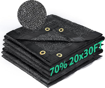 Kesfitt 70% Shade Cloth 20x30 ft, Breathable HDPE Mesh Sun Shade Tarp for Garden & Greenhouse, UV Resistant Outdoor Shade Fabric with Copper Grommets for Plants, Patio, Yard