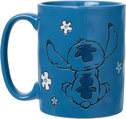 Silver Buffalo Disney Lilo and Stitch, Wax Resist Ceramic Pottery Mug, 17oz | Sitting Pose, Etched Engraved Handmade, 0.5 Liters