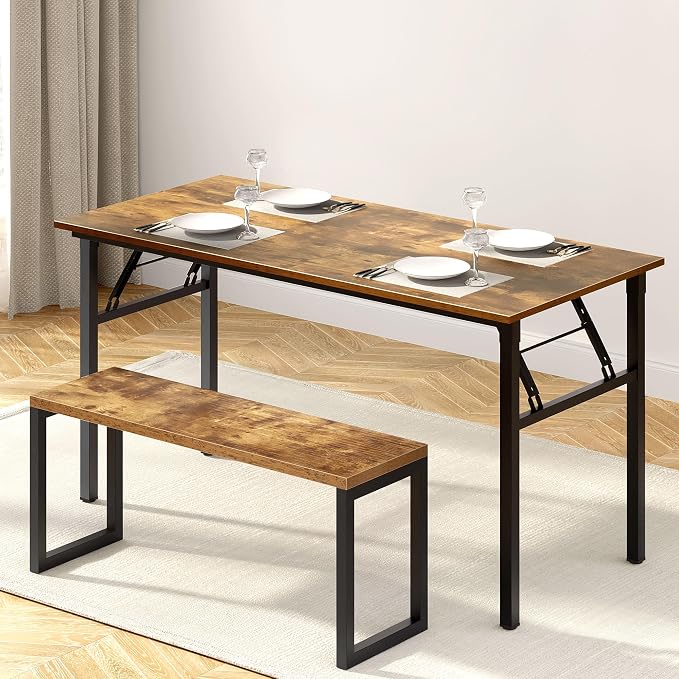 Need Office Computer Desk 60 Inch Sturdy Folding Laptop Table Retro | Black Frame Writing Gaming Work Table/Foldable Home Office Desk/Sewing Table, No Assembly Required