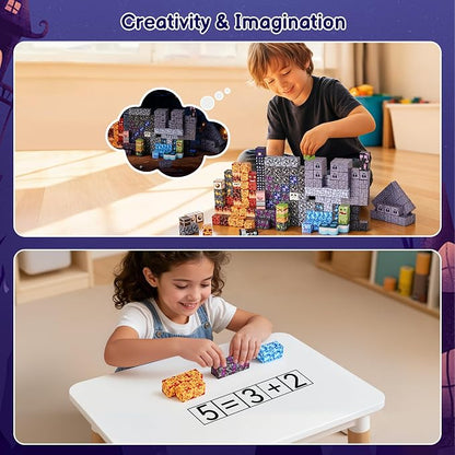 200PCS Magnetic Blocks, Magnetic Building Blocks Cubes Tiles, STEM Educational Stacking Magnets School Game Toys for Kid Ages 3 4 5 6 7 8 9 10 11 Birthday Party Supplies Gifts for Boys and Girls