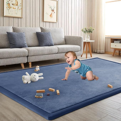 Baby Play Mat for Floor Nursery Rug Muscle Mat Area Rug Playroom Rug 79"x138" Playpen Mat Elastic Foam 1.3" Thick Crawling Mat for Babies,Toddlers, Infants, Kids,Sapphire Blue