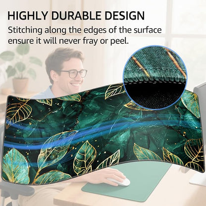 KTRIO Large Gaming Mouse Pad, Desk Mat, 31.5 x 15.7 in, Green Leaves, XXL | Smooth Micro-Weave Surface, Artistic Pattern Design, Non-Slip Rubber Base, Durable Stitched Edges, Office & Home Use