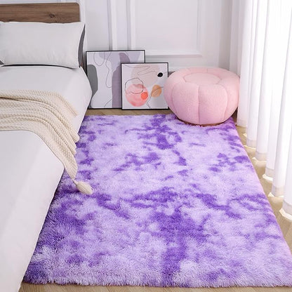 AROGAN Soft Rainbow Area Rugs for Girls Room 4x6 Feet, Fluffy Girls Bedroom Rugs, Princess Rug, Cute Colorful Carpet for Kids Teens Nursery Toddler, Purple