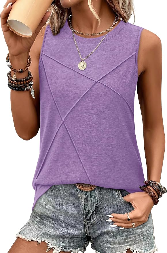 WIHOLL Women's Sleeveless Summer Crewneck Loose Fit Tank Tops