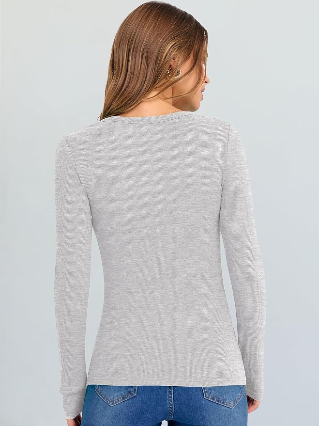 ANRABESS Long Sleeve V Neck Shirts for Women | Soft Comfy Ribbed Knit Fitted Tshirts, Casual Going Out Tops, 2026 Trendy Basic, Fall Winter Underscrub Layering Clothes