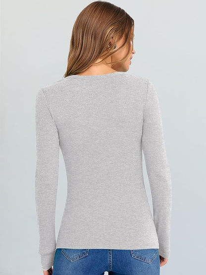 ANRABESS Long Sleeve V Neck Shirts for Women | Soft Comfy Ribbed Knit Fitted Tshirts, Casual Going Out Tops, 2026 Trendy Basic, Fall Winter Underscrub Layering Clothes