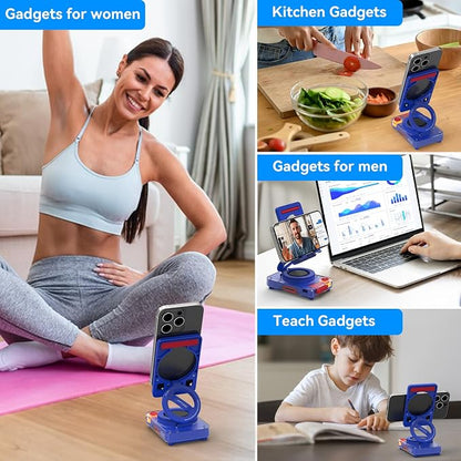 ANCwear Bluetooth Speaker Phone Stand for Desk, Portable Wireless Speaker with Adjustable Cell Phone Holder, Bluetooth 5.4 Audio Stand with TF Card Slot for Kitchen Bedside, Cool Tech Gift (Blue)