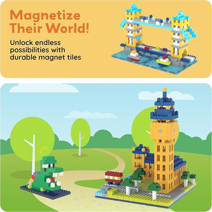 PicassoTiles 1016pcs Magnetic Tile & Building Brick Combo Construction STEM Toy Magnet Tiles for Creative Play Educational Toys for 3+ Large Bricks for Toddlers Compatible with Major Brands PTS1016