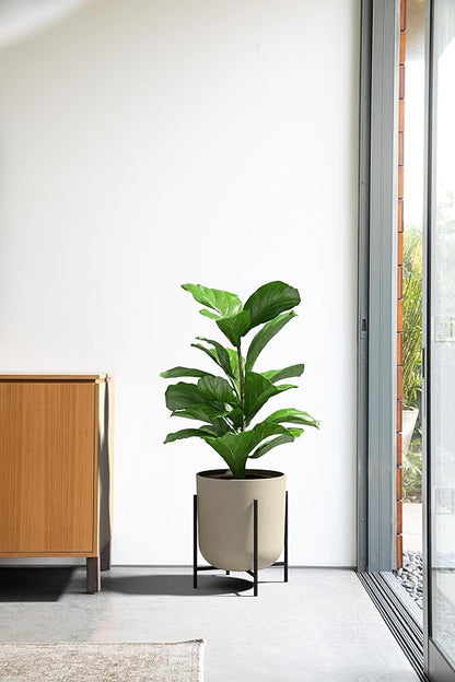 Veradek Mason Series Raised Lima Planter - Round Planter for Patio/Balcony | Plastic-Stone Composite w/Metal Plant Stand | Modern Décor for Plants