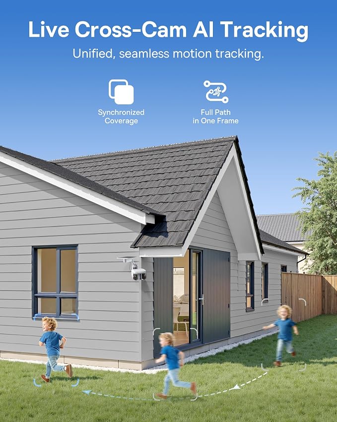 Baseus X1 Pro Dual-Tracking Solar Security Camera Outdoor Wireless, Dual 3K AI Cameras, 300° Pan, Color Night Vision, 8× Zoom, Local Storage up to 512GB, IP65, No Subscription