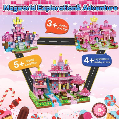 300PCS Magnetic Blocks Building Toys for Kids - 0.8in Magnet Cubes Cherry Blossom Forest Theme Toddler Toys, STEM Preschool Educational Sensory Construction Set, Birthday Gifts for Boys Girls Age 3-8
