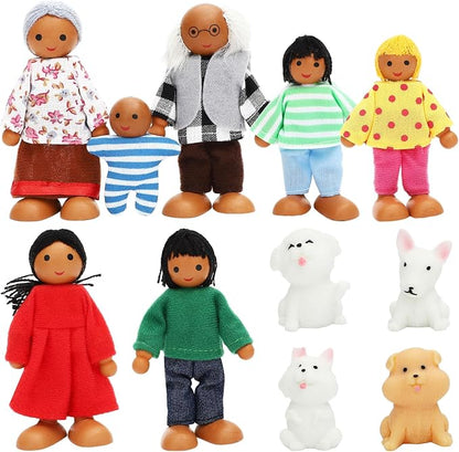 ONEST 11 Pieces Wooden Dollhouse Family Set Mini People Figures Sets Dollhouse Dolls Wooden Doll Family Pretend Play Figures Accessories for Pretend Doll House Toy