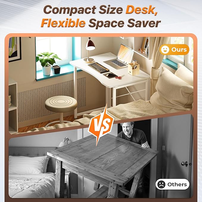 Huuger Folding Desk for Small Spaces, 31.5 Inch Foldable Computer Table, Easy Assembly, for Home Office, Study, Bedroom, Dorm, Space Saving, Small Writing Work Office Computer Desk, White
