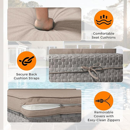 8-Seat Modern Patio Furniture Set with Swivel Rocking Chairs, Thick 4″ Cushions, Dual-Strand Wicker Rattan, Rust-Resistant Steel Frame – Outdoor Conversation & Modular Sectional,Beige