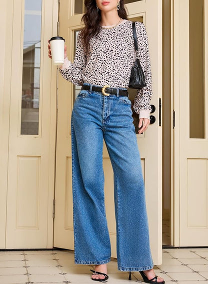 EVALESS Womens Crewneck Long Sleeve Tops Casual Polka Dots Tops Fall 2026 Tshirts Shirts