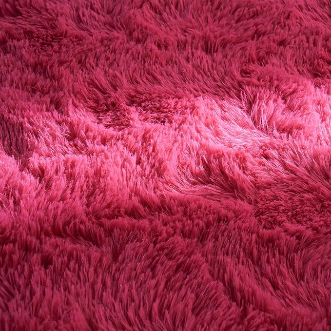 Softlife Rug for Bedroom 4x5.3 Feet Area Rug for Living Room Super Soft Shaggy Rugs for Kids Room Fluffy Fuzzy Carpets Long Plush Bedside Rug Nursery Christmas Home Decoration for Boys Girls, Rose Red