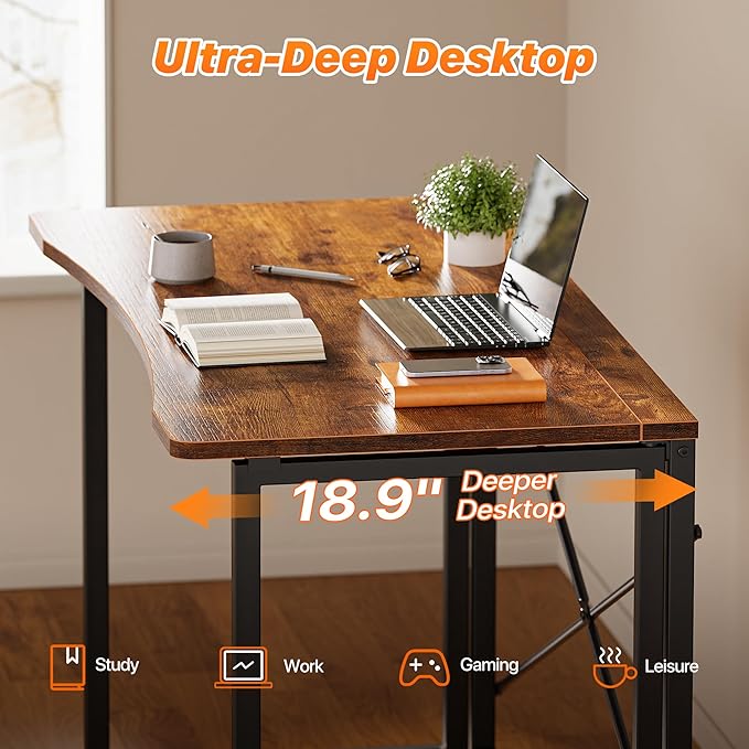 Huuger Folding Desk for Small Spaces, 31.5 Inch Foldable Computer Table, Easy Assembly, for Home Office, Study, Bedroom, Dorm, Space Saving, Small Writing Work Office Computer Desk, Rustic Brown