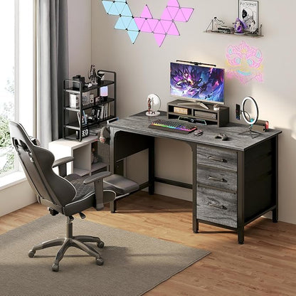 Lufeiya Computer Desk with File Drawers Cabinet, 47 Inch Home Office Desks with Filing Cabinet for Small Space, Gaming Study Writing Table PC Desks, Gray