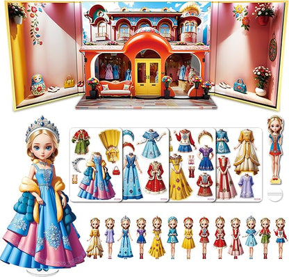 Magnetic Dress Up Dolls for Girls - Princess Magnet Paper Dolls Book with 3D City Buildings - Travel Car Trip Quiet Book Game Toys Easter Birthday Gifts for Kids Toddlers Ages 3 4 5 6 7(Style G)